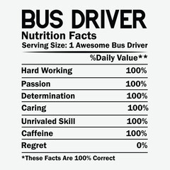 Bus Driver Nutrition Facts vector t shirt design white background