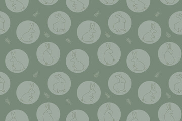 Seamless pattern with rabbits in circle