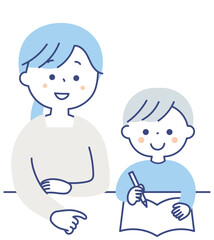 子供の勉強を見ている母親