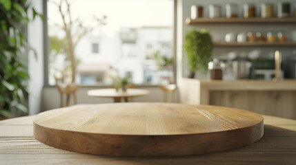 Bright and Clean: Round Wood Counter in Kitchen Interior
