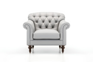 Explore the beauty of a front view snapshot of a classic single sofa, gracefully isolated against a white background, providing a realistic visual appeal.