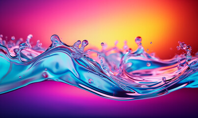 Abstract panoramic splash background, neon ultraviolet spectrum water wave. Quantum energy impulse, pink blue violet glowing dynamic water splash ripple on gradient background by Vita - obrazy, fototapety, plakaty