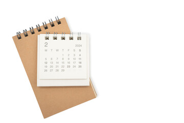 Simple desk calendar for FEB 2024 and blank memo isolated on white background. Calendar concept...