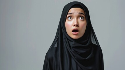 The candid expression of a young Malay Muslim woman with a shocked facial expression, captured her genuine surprise or disbelief. Generative AI technology