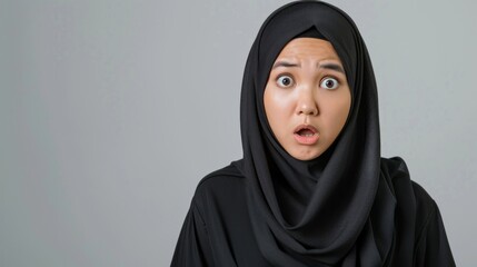 The candid expression of a young Malay Muslim woman with a shocked facial expression, captured her genuine surprise or disbelief. Generative AI technology