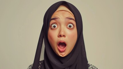The candid expression of a young Malay Muslim woman with a shocked facial expression, captured her genuine surprise or disbelief. Generative AI technology
