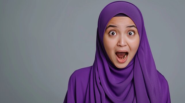 The candid expression of a young Malay Muslim woman with a shocked facial expression, captured her genuine surprise or disbelief. Generative AI technology