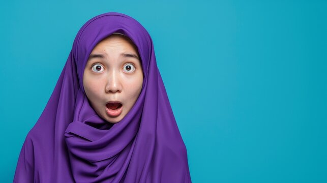 The candid expression of a young Malay Muslim woman with a shocked facial expression, captured her genuine surprise or disbelief. Generative AI technology