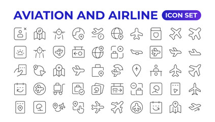 Fototapeta na wymiar Plane icon collection. Airplane vector. Flight transport symbol. Travel concept.Set of Vector Line icon. It contains symbols of aircraft, Credit Cards, Wallets, Dollars, Money globe. Outline icon set.