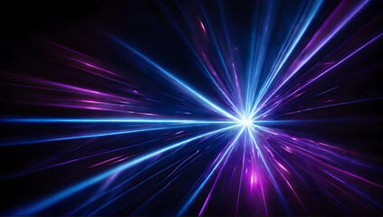 Blue and violet beams of bright laser light shining on black background. Background illustration