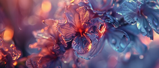 Frozen Warmth: Lobelia petals reveal a delicate balance of icy coolness and warm hues in macro. - obrazy, fototapety, plakaty