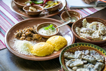 Traditional Moldovan food in Chisinau, Moldova