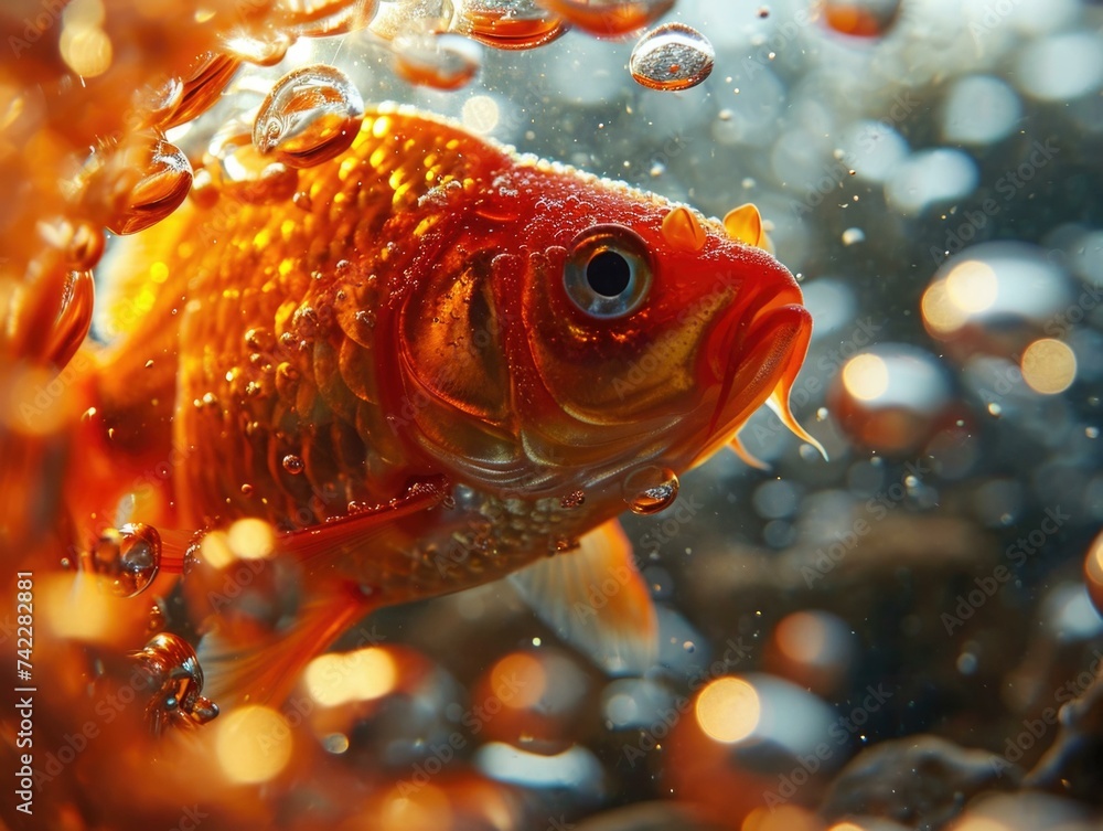 Poster goldfish underwater.. generative ai.
