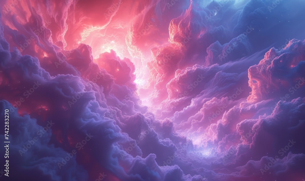 Wall mural A colorful cloud with pink and blue lights. Generative AI.