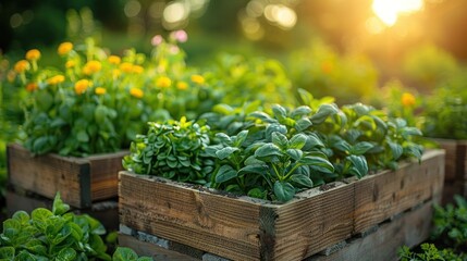 Group of Wooden Boxes Filled With Plants