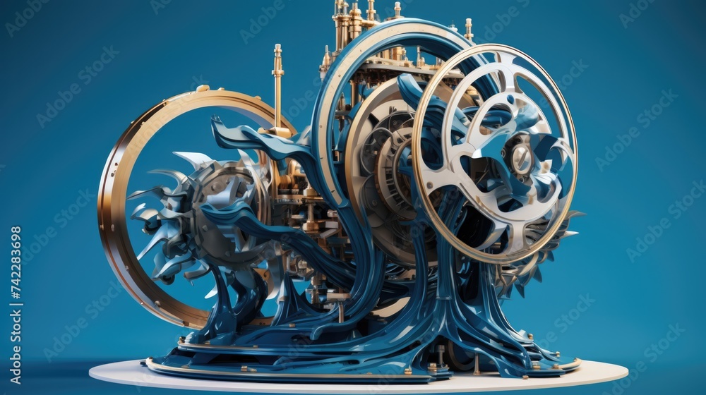 Poster steampunk clockwork machine 3d . generative ai.