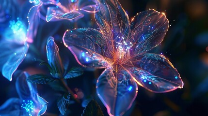 Nebula Blossom: Lobelia's ethereal beauty is heightened as it blooms with the magic of ferrofluids and cosmic particles.