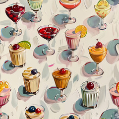 Sweet Treats Seamless Pattern: Desserts and Sweets Icon Set with Food and Drink Elements