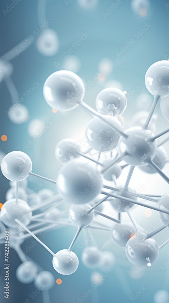 Aufkleber close-up of an abstract structure of a white molecule with atoms on a light blue background. science