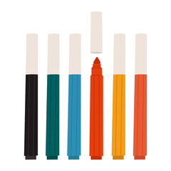 felt-tip pens in flat style on white background vector - obrazy, fototapety, plakaty
