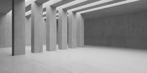 Concrete room with abstract interior. Open space. Industrial background template