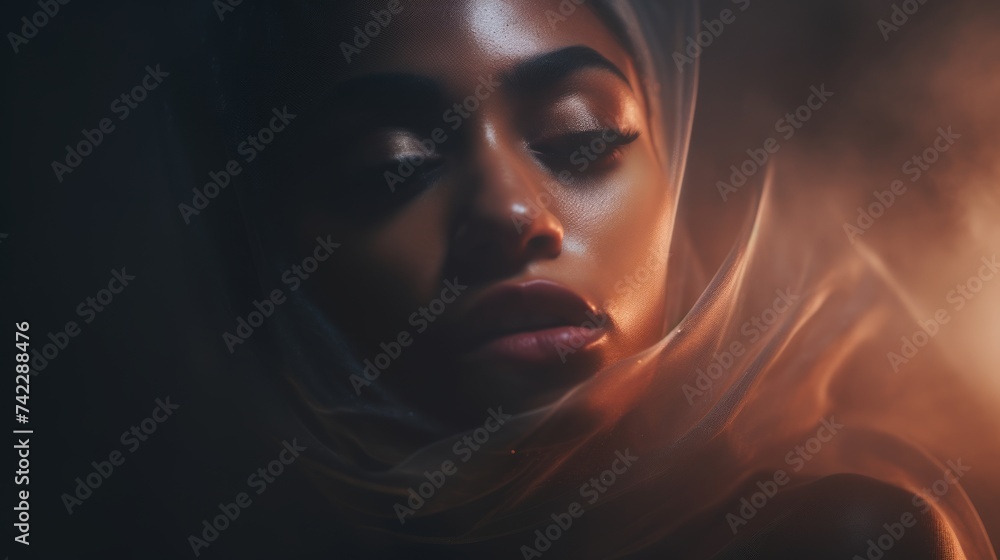 Poster Generative AI Hazy and diffused textures blending together to form an abstract and dreamy scene. with a girl in the center of the stage