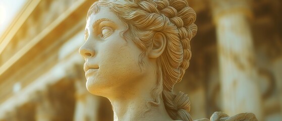 An ancient statue of a goddess standing near the temple. Generated AI