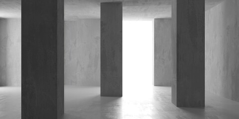 Fototapeta premium Concrete room with abstract interior. Open space. Industrial background template