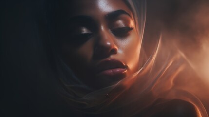 Generative AI Hazy and diffused textures blending together to form an abstract and dreamy scene. with a girl in the center of the stage