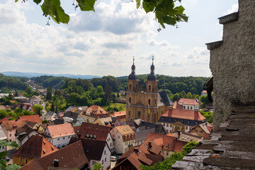 Panorama view with pilgrimage site Basilica minor in Gößweinstein and townscape in Franconian...