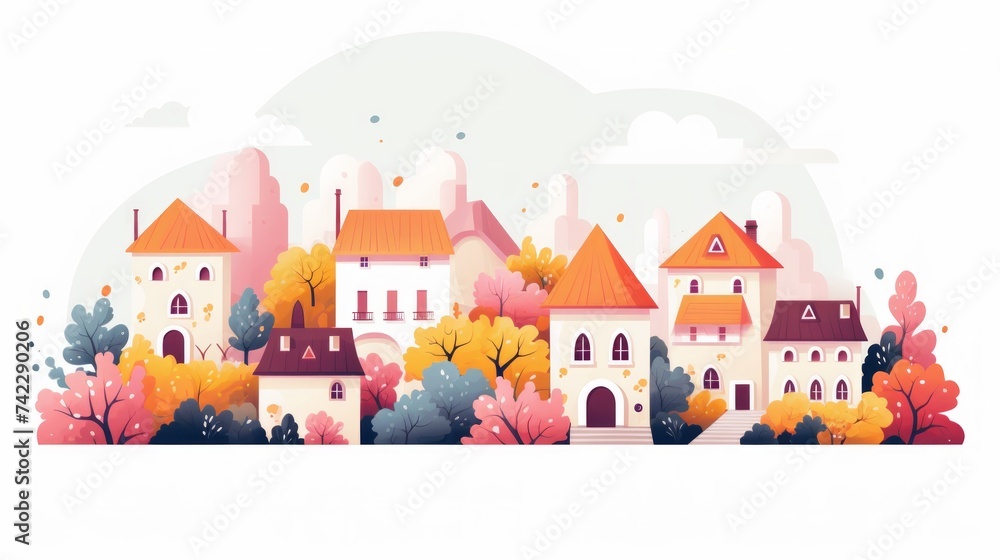 Aufkleber generative ai describe a village where every house looks like something out of a fairy tale, with ro