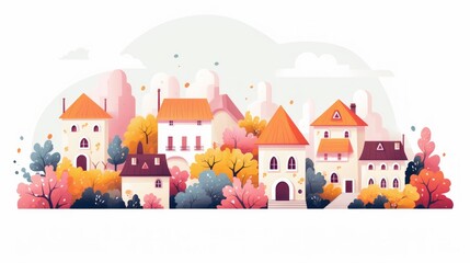 Generative AI Describe a village where every house looks like something out of a fairy tale, with roofs decorated with flowers and curved windows.