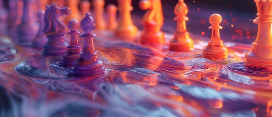 Chess pieces and clear water. Generated AI