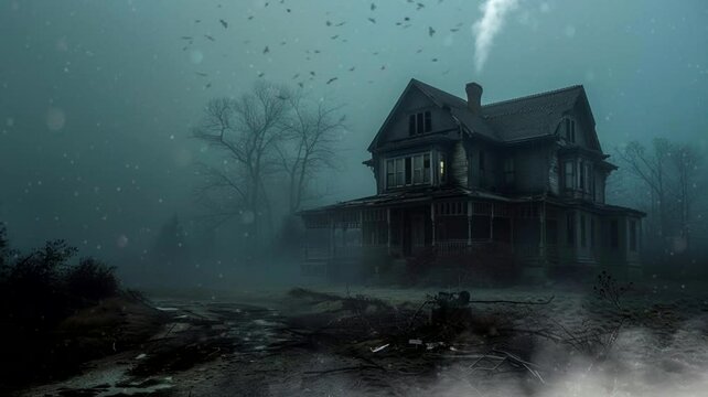 A house of halloween scene with a horror atmosphere, animated virtual repeating seamless 4k