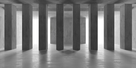 Concrete room with abstract interior. Open space. Industrial background template
