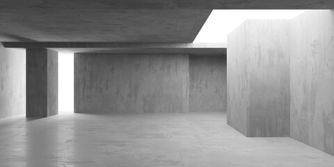 Concrete room with abstract interior. Open space. Industrial background template