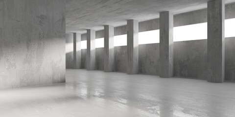 Concrete room with abstract interior. Open space. Industrial background template