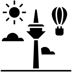Hot air balloon glyph icon design 