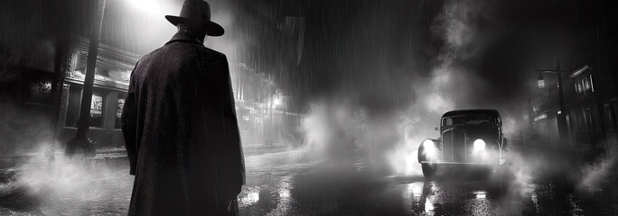 Mafia on the streets of a dark and rainy city. Generated AI