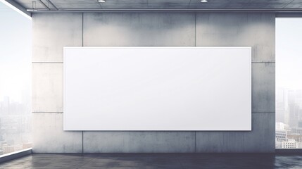 blank white horizontal billboard on city background during daytime, front view, mockup, advertising concept