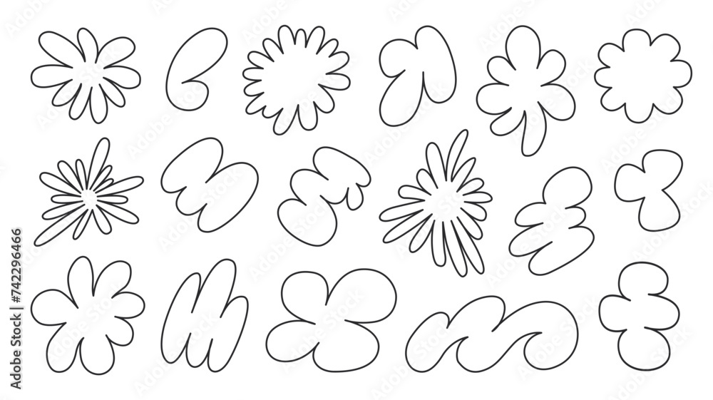 Poster Abstract set linear retro groovy shapes on a white background. Vector illustration in style 90s, 00s
