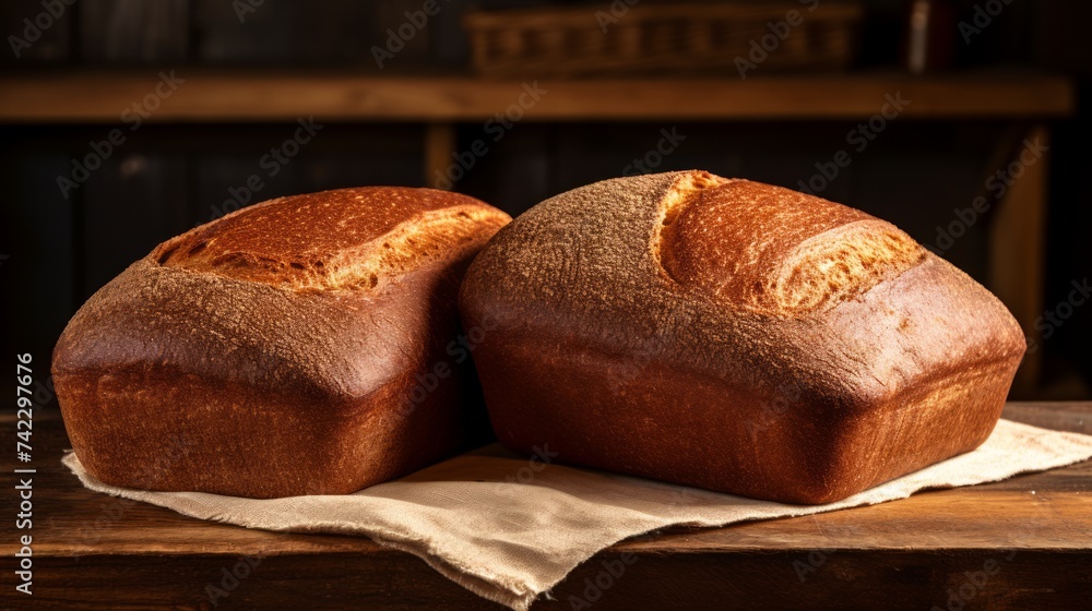 Aufkleber generative ai handcrafted whole wheat bread loaves, highlighting the texture of the crust and nutty 