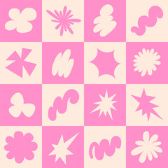 Abstract seamless pattern with simple funky groovy shapes. Brutal background in style y2k, 00s. Pink and beige colors. Modern collage vector illustration