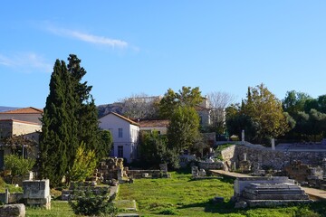 Ancient ruins in the cemetery of Keramikos. View of the archeological site