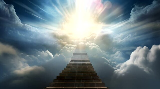 Scene of the stairs to heaven with a cloudy background, animated virtual repeating seamless 4k	
