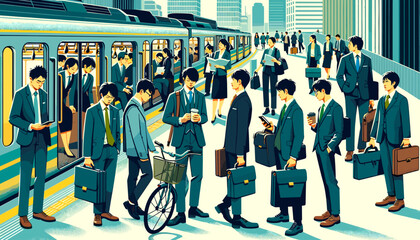 Concept vector illustration of businessmen commuting to work.