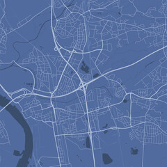 Blue Leverkusen map, city in Germany. Streetmap municipal area.
