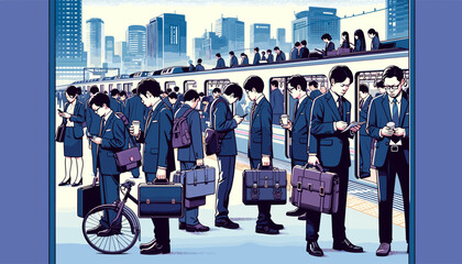 Concept vector illustration of businessmen commuting to work.