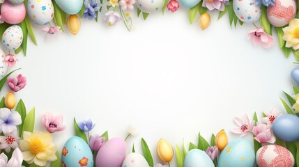 Fototapeta na wymiar The Easter eggs make a festive border. Colorful decoration adds to the festivity.