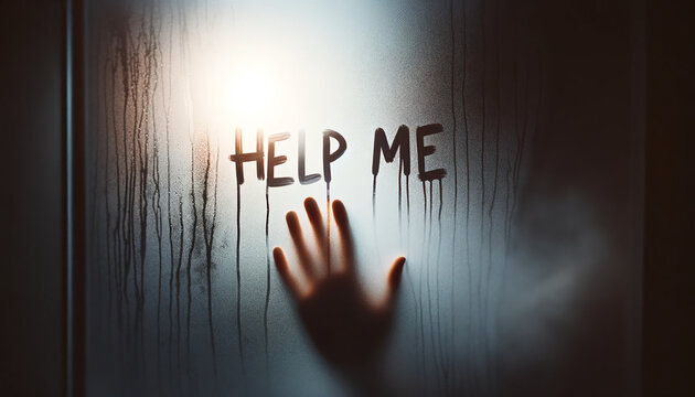Vulnerable Plea: Help Me Inscription on a Misted Window
